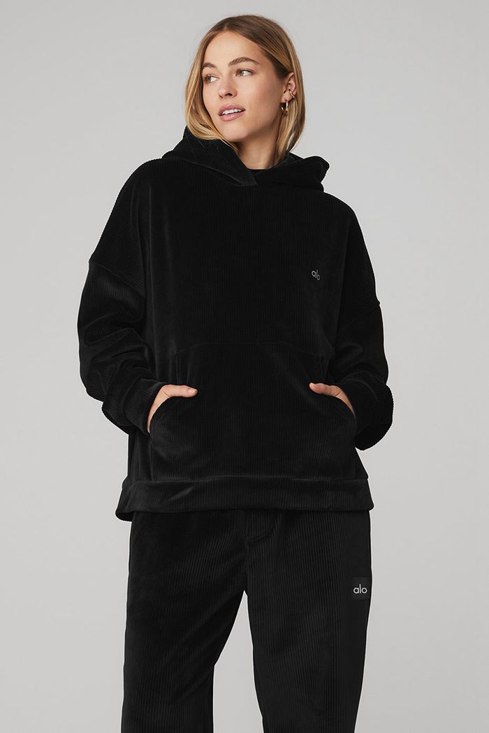 Sudadera Con Capucha Alo Yoga Velour Baller Mujer Negros | 471023WKQ