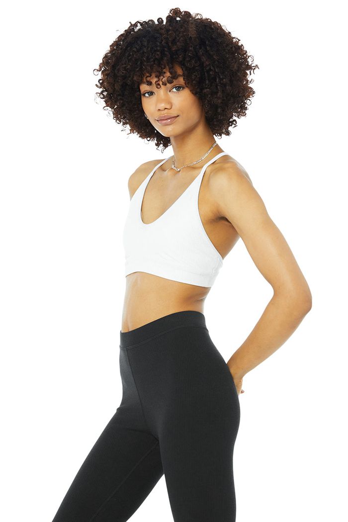 Sujetadores Alo Yoga Ribbed Blissful Mujer Blancos | 214670CBN