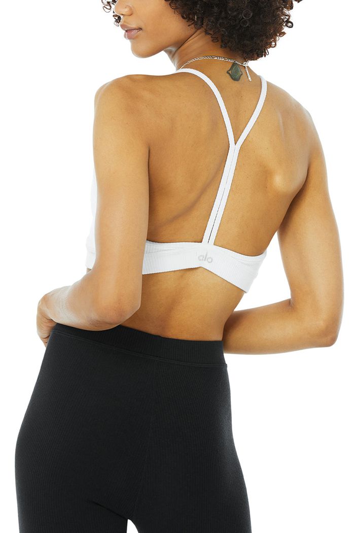 Sujetadores Alo Yoga Ribbed Blissful Mujer Blancos | 214670CBN