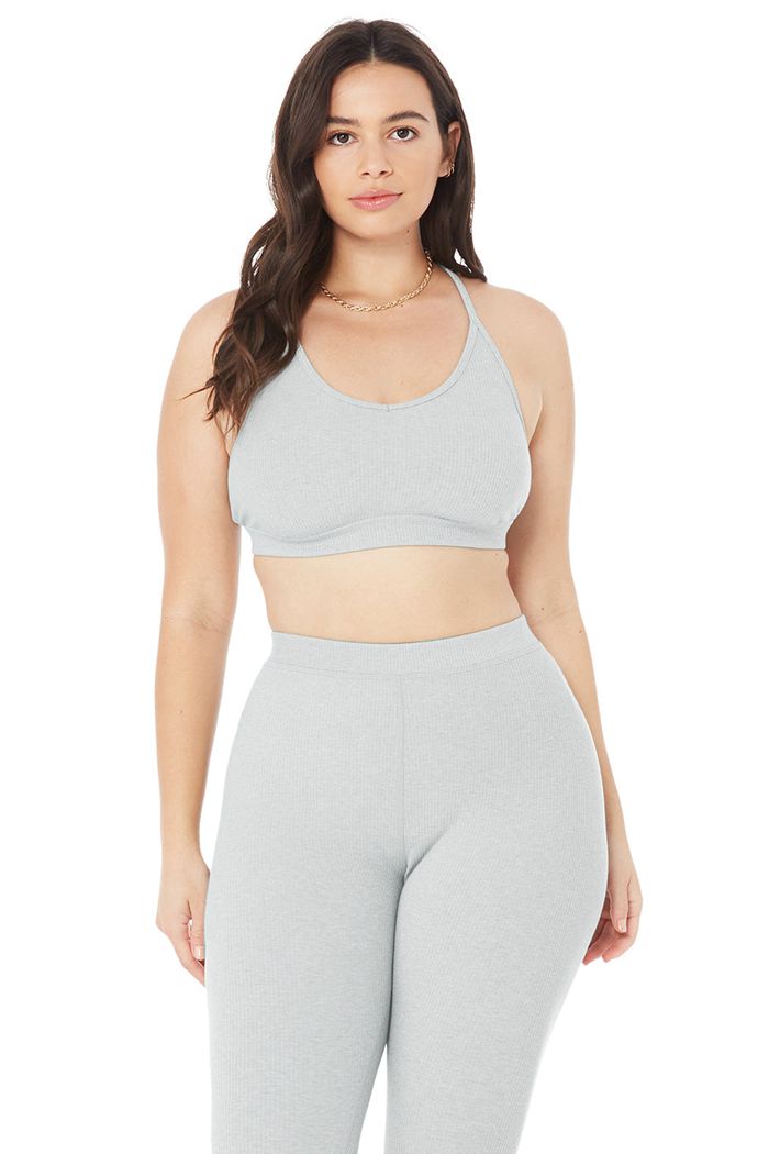 Sujetadores Alo Yoga Ribbed Blissful Mujer Grises | 935081UTH