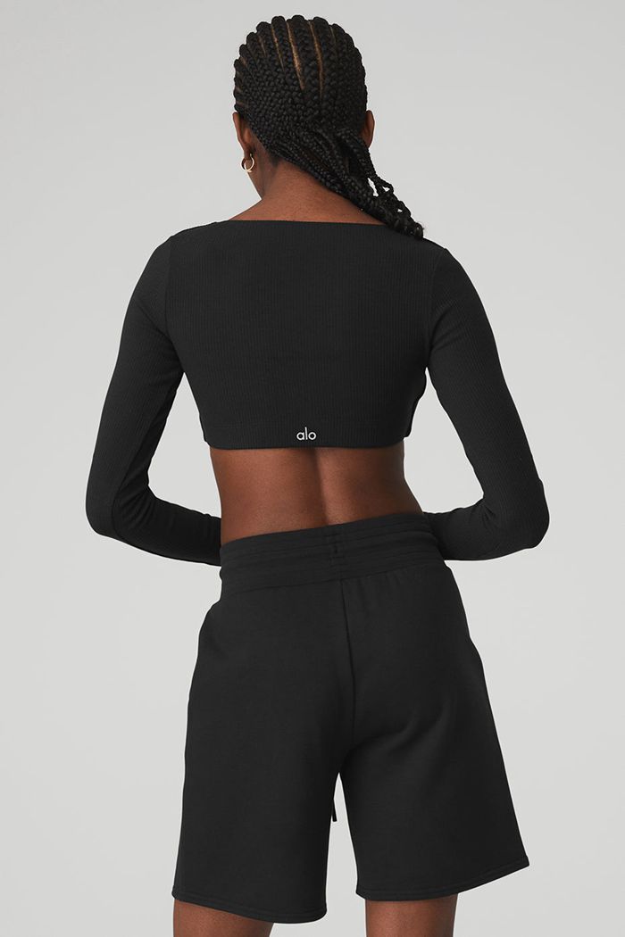 Sujetadores Alo Yoga Ribbed Defined Long Sleeve Mujer Negros | 529871YZF