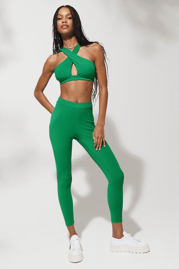 Sujetadores Alo Yoga Ribbed Destination Mujer Verdes Turquesa | 964718TUS