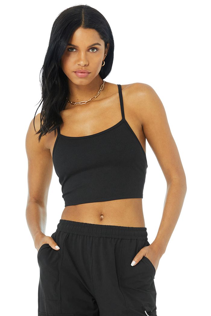 Tank Tops Alo Yoga Alosoft Ribbed Crop Calm Mujer Negros | 173692BVW