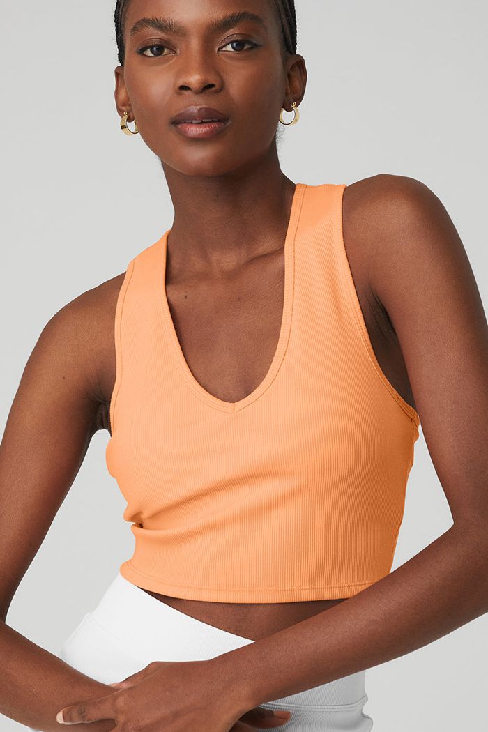 Tank Tops Alo Yoga Goddess Ribbed Cropped Racerback Mujer Naranjas | 083127DPE