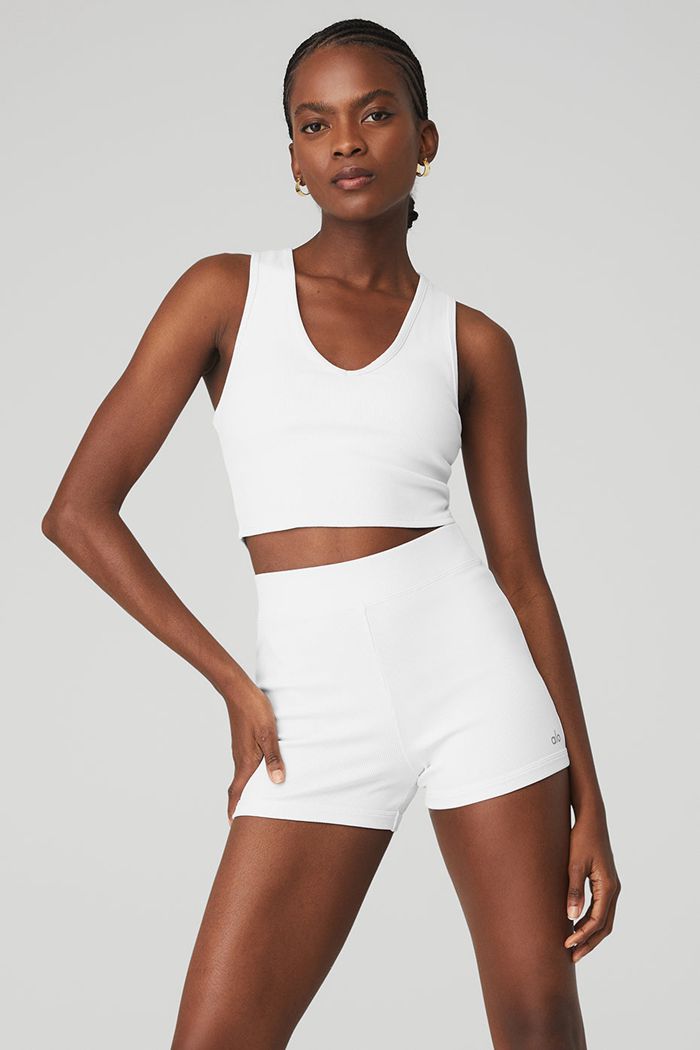 Tank Tops Alo Yoga Goddess Ribbed Cropped Racerback Mujer Blancos | 781026RSI